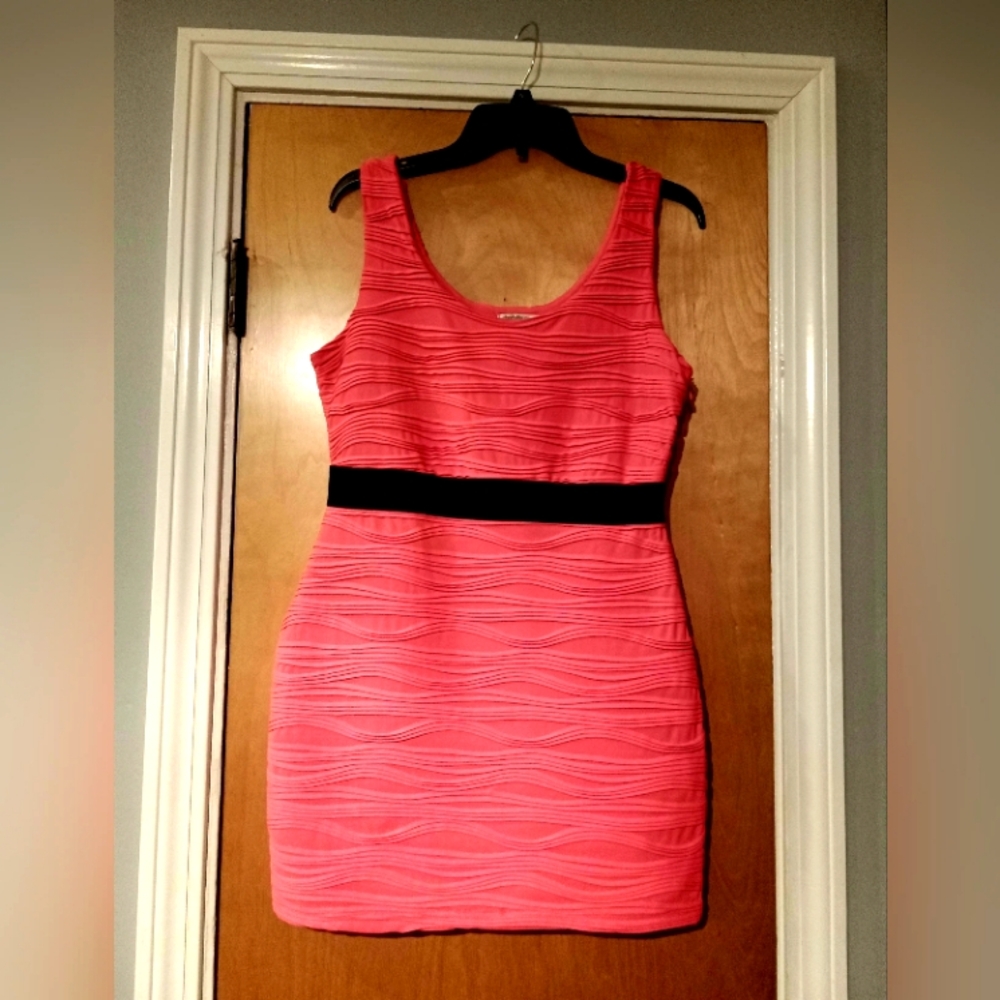 Charlotte Russe hot pink tank dress with sewn on black belt